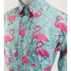 NWOT RSVLTS - PINK FLAMINGO ALL OVER Floral Hawaiian Aloha Mens S C22